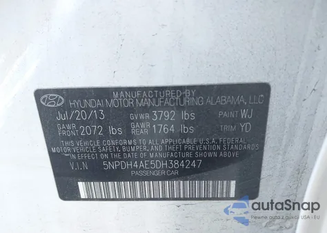 2013 Hyundai Elantra Limited z USA, uszkodzony, nr VIN 5NPDH4AE5DH384247